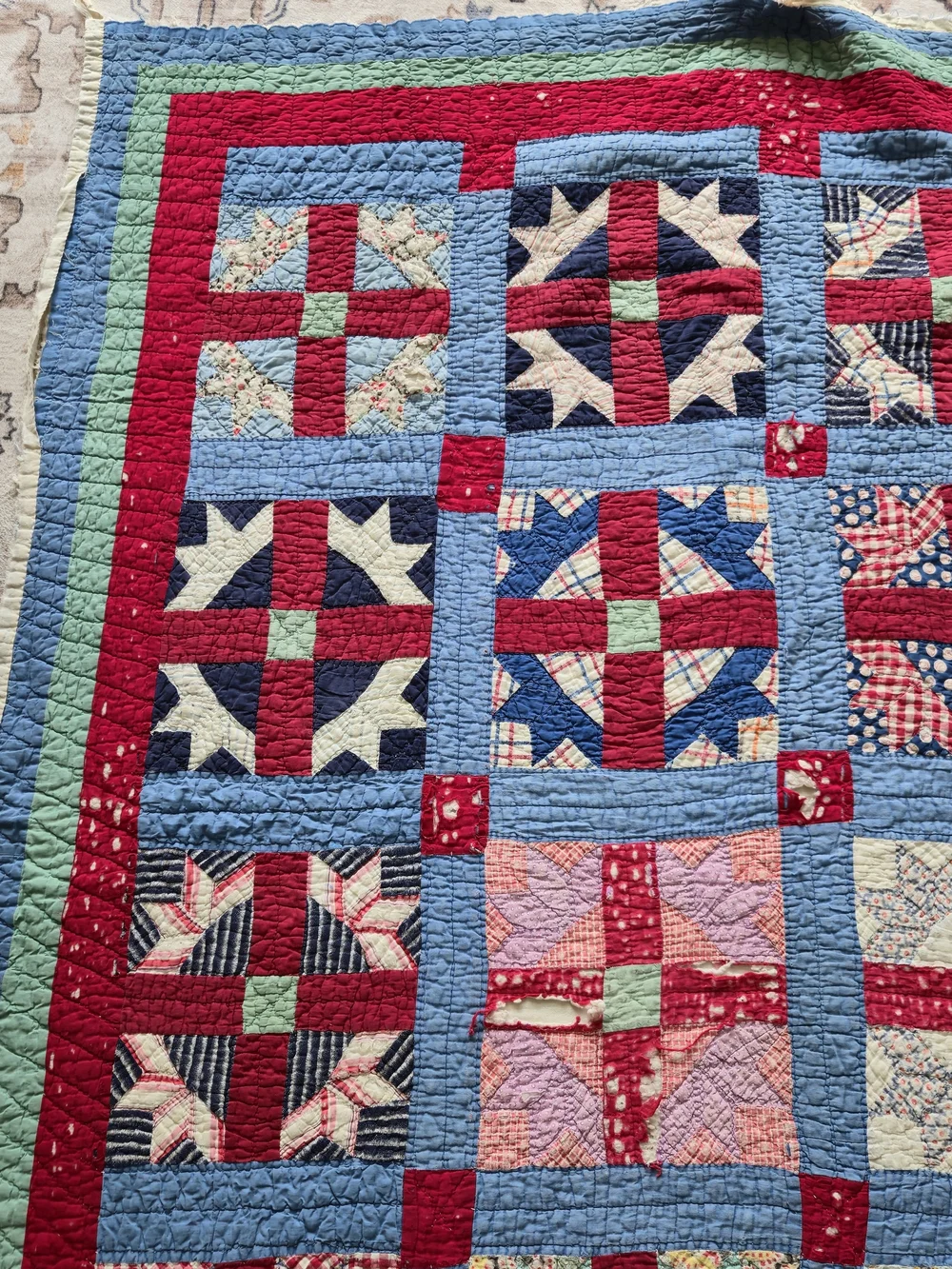 Vintage 1930s-40s Feedsack Churn Dash Cutter Quilt